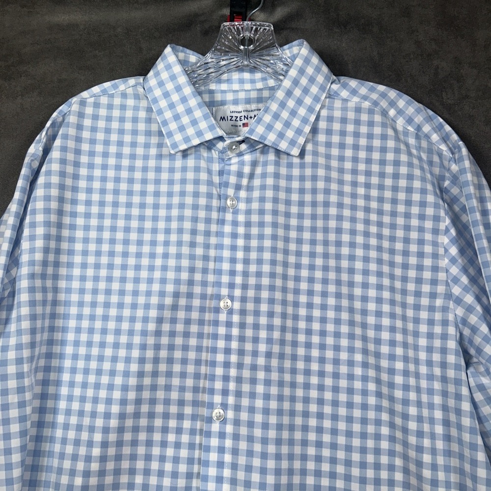 Mizzen Main Leeward Shirt Mens 2XL Plaid Check Button Up Blue Stretch - Picture 2 of 9